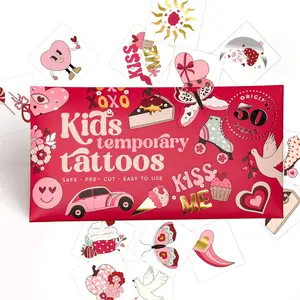 Bonbaloo Kids Temporary Tattoos – 50 Pcs | Hearts & Valentine Style | Hypoallergenic, Pre-Cut | Made in Europe | Gift for Girls