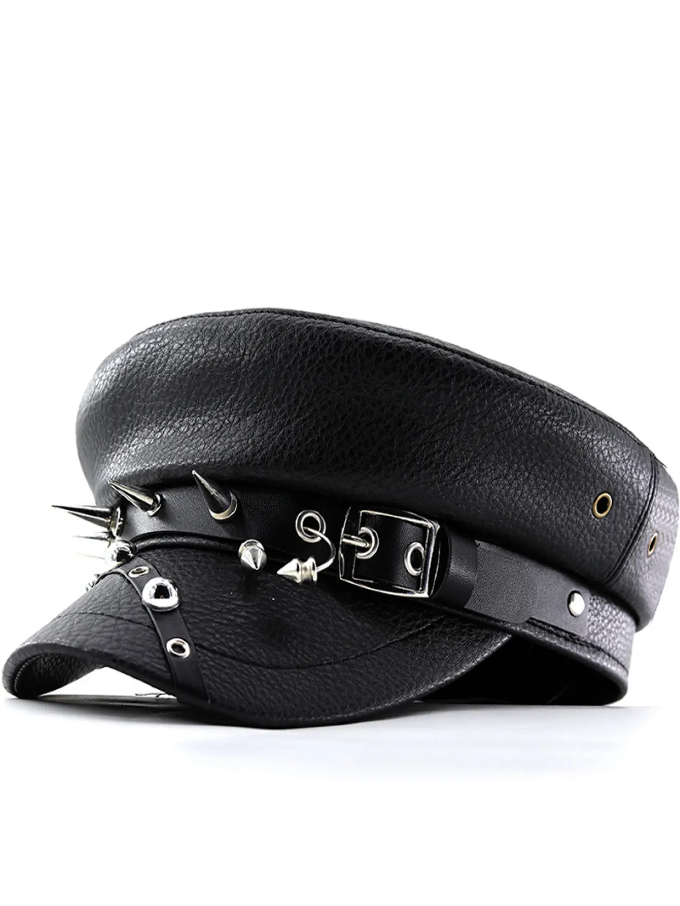 Leather rivet performance navy cap, slimming duckbill cap, new personalized punk hip-hop style beret