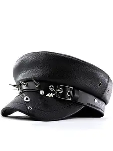 Leather rivet performance navy cap, slimming duckbill cap, new personalized punk hip-hop style beret