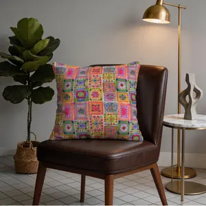 Boho Patchwork Floral Throw Pillow, HD Digital Printed Accent Cushion, Colorful Decorative Pillow for Sofa Bed Couch Living Room Home Decor