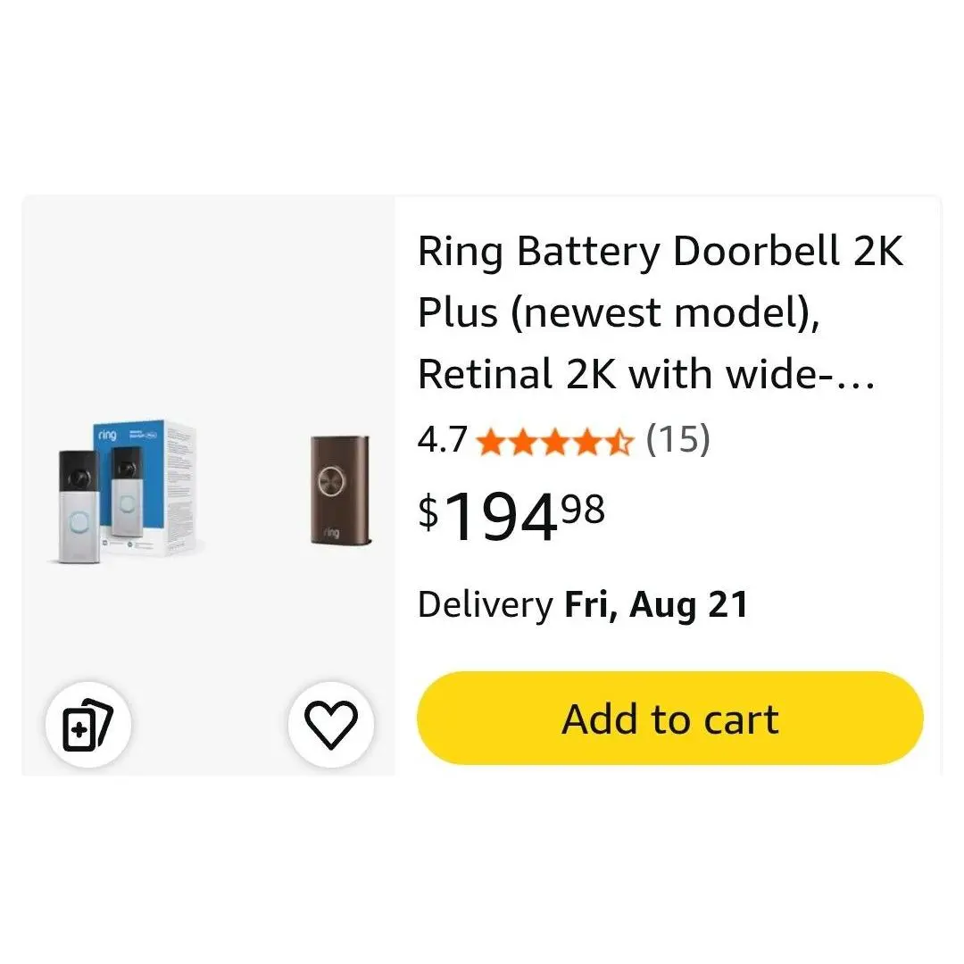 Ring Battery Doorbell 2K Plus Newest Model Retinal 2K with Wide Angle View for Home Security