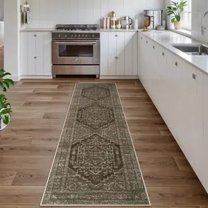 Long Washable Kitchen Runner Rug, 2x8 Soft Rug Runners for Hallways Non Slip, Farmhouse Entryway Runner Rugs Low Pile, Stain Resistant Modern Carpet Runner for Hallway Bedroom, Brown