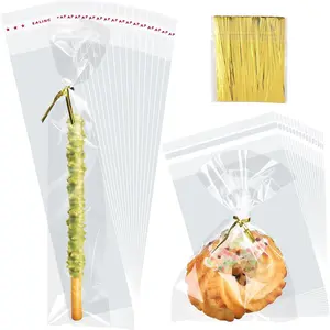 200 count Pretzel Rod Bags Small Clear Individual Plastic Self Sealing Cellophane  Bags with Twist Ties for  Candies Cookies Candy Packaging Wrapping  Party Favors