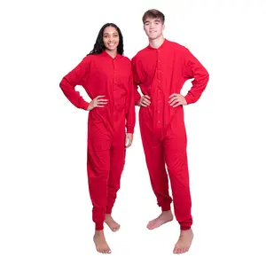 Red Cotton Union Suit - Footless Onesie - Unisex - Men & Women