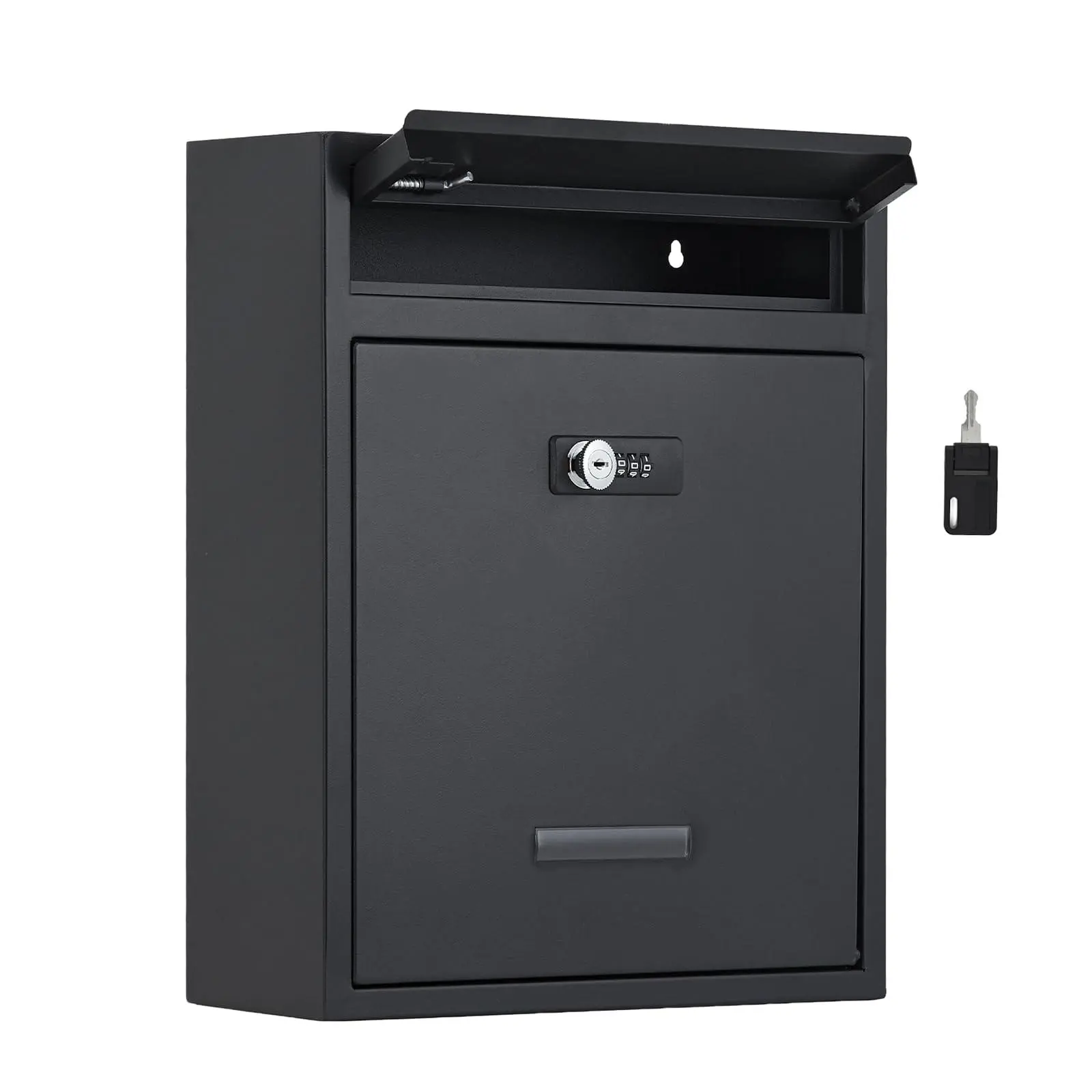 Locking Wall Mount Mailbox, Metal Post Box with Combination Lock | 3-Digit Combination Lock | Large 16x12.6x4.7 Capacity | Rust Resistant Metal | Easy Wall Mount Setup | Modern Black Style
