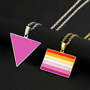 fashion jewelry dripping oil gay and lesbian pendant necklace stainless steel personalized sweater chain high-end accessories