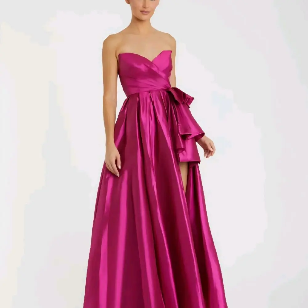 Mac Duggal Pink Evening Gown Dress with Sweetheart Neckline and Ruffle Detail for Formal Events