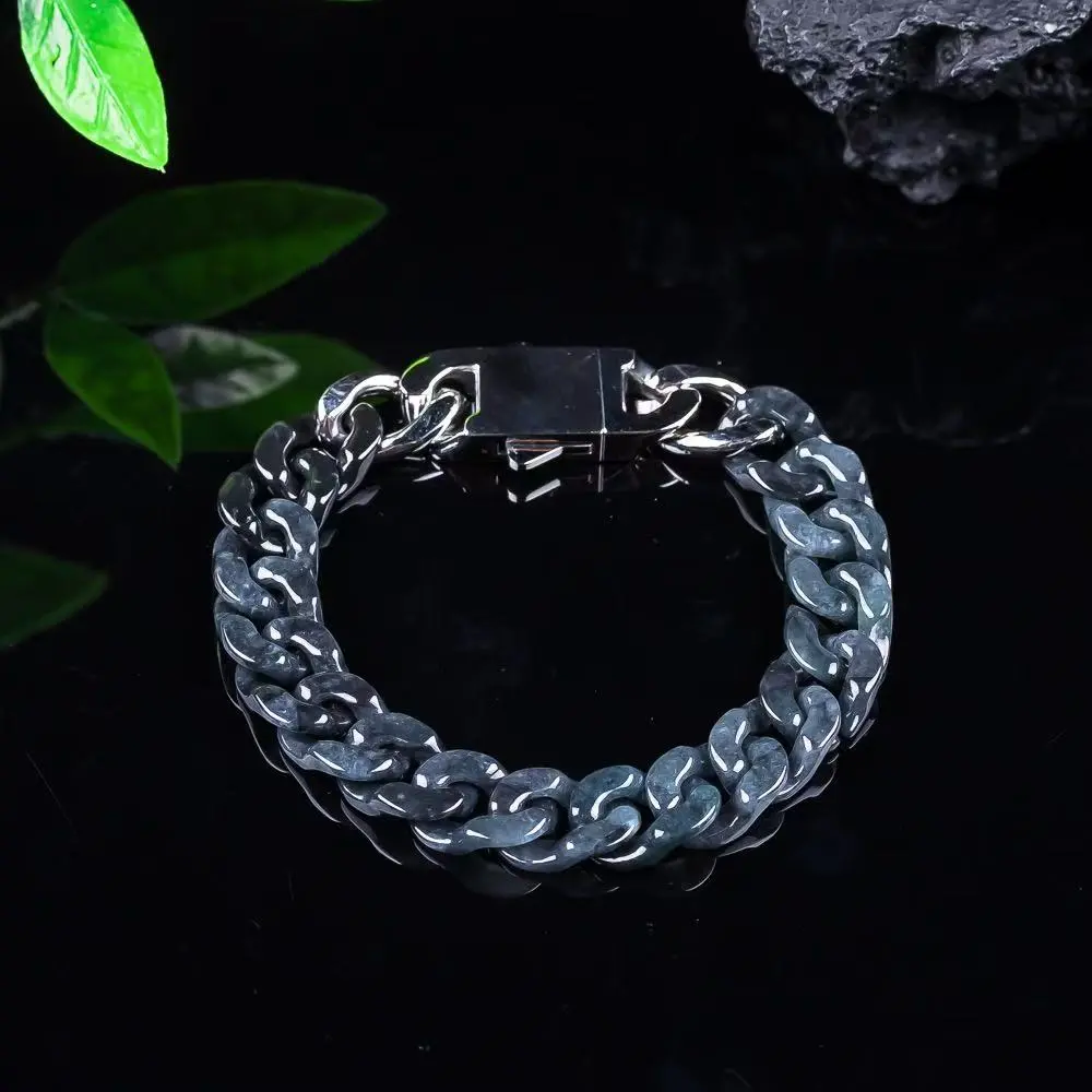 Natural Black Jade Cuban Link Bracelet Light Luxury