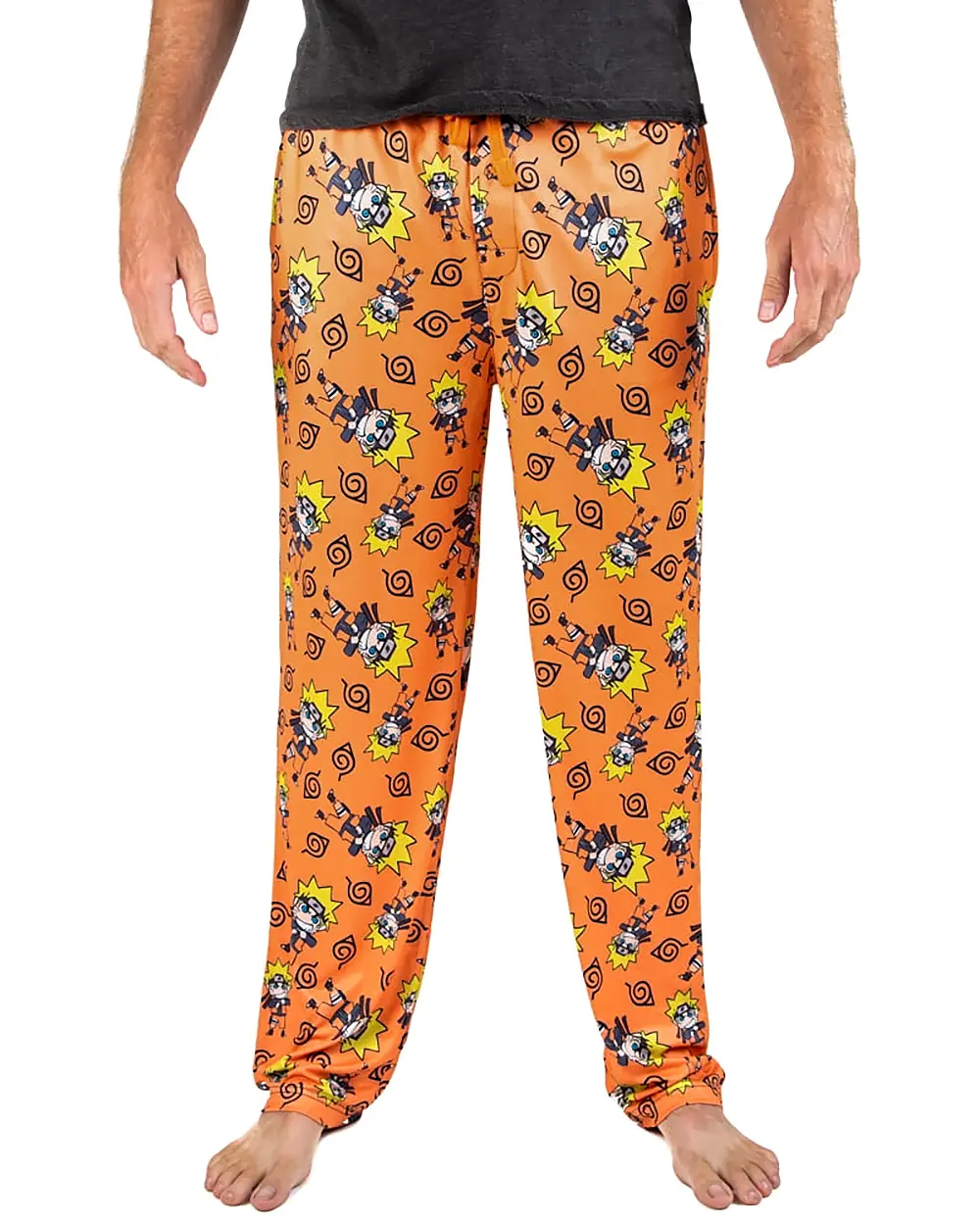 Men's Pajama Pants, Naruto Shippuden Chibi All-Over Print Polyester Spandex Nightwear with Drawstring Waist and Button Fly