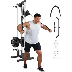 Wall Mount Cable Station, Cable Crossover Machine with 18 Positions, High and Low Dual Pulley System for Home Gym Fitness Equipment