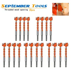 20pcs 16-25mm Extended Threaded wood opening Forstner Drill Bits Door Lock Hole Wooden Board Woodworking Hole Opener Hex Shank