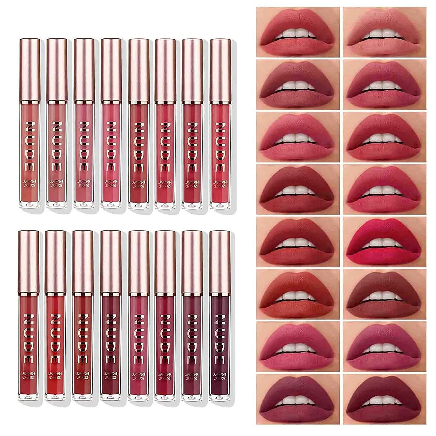 Matte Liquid Lipstick Makeup Set Velvety Liquid Lipstick Long Lasting Durable Nude Lip Gloss Beauty Cosmetics Set for Girls and Women (16Pcs set)