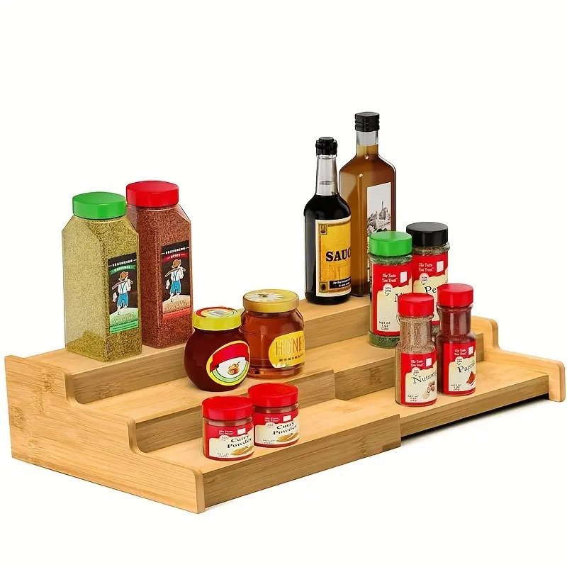 Durable Polished Edge Multiuse Storage Shelf Expandable Condiment Rack Countertop Space Saving Tiered Organizer for Kitchen Coffee Bar