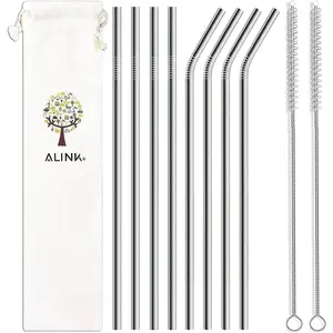 8-Pack Stainless Steel Straws, 10.5” Long Reusable Replacement Metal Straws for 20 30 OZ Yeti Tumbler, RTIC, Tervis, Mason Jar, With 2 Cleaning Brush and 1 Carrying Case