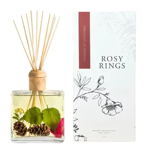 Rosy Rings Essence of Christmas Botanical Reed Diffuser 13oz – Lasts 6-12 Months Floral Aromatherapy Winter Home Fragrance Gift Notes of Eucalyptus, Balsam Fir, Cedarleaf, Pine Cone, Vetiver with Pine
