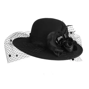 OIDEA Women's Vintage Felt Fedora Hat - Derby Hat with Veil and Flower, Ideal for Wedding Party