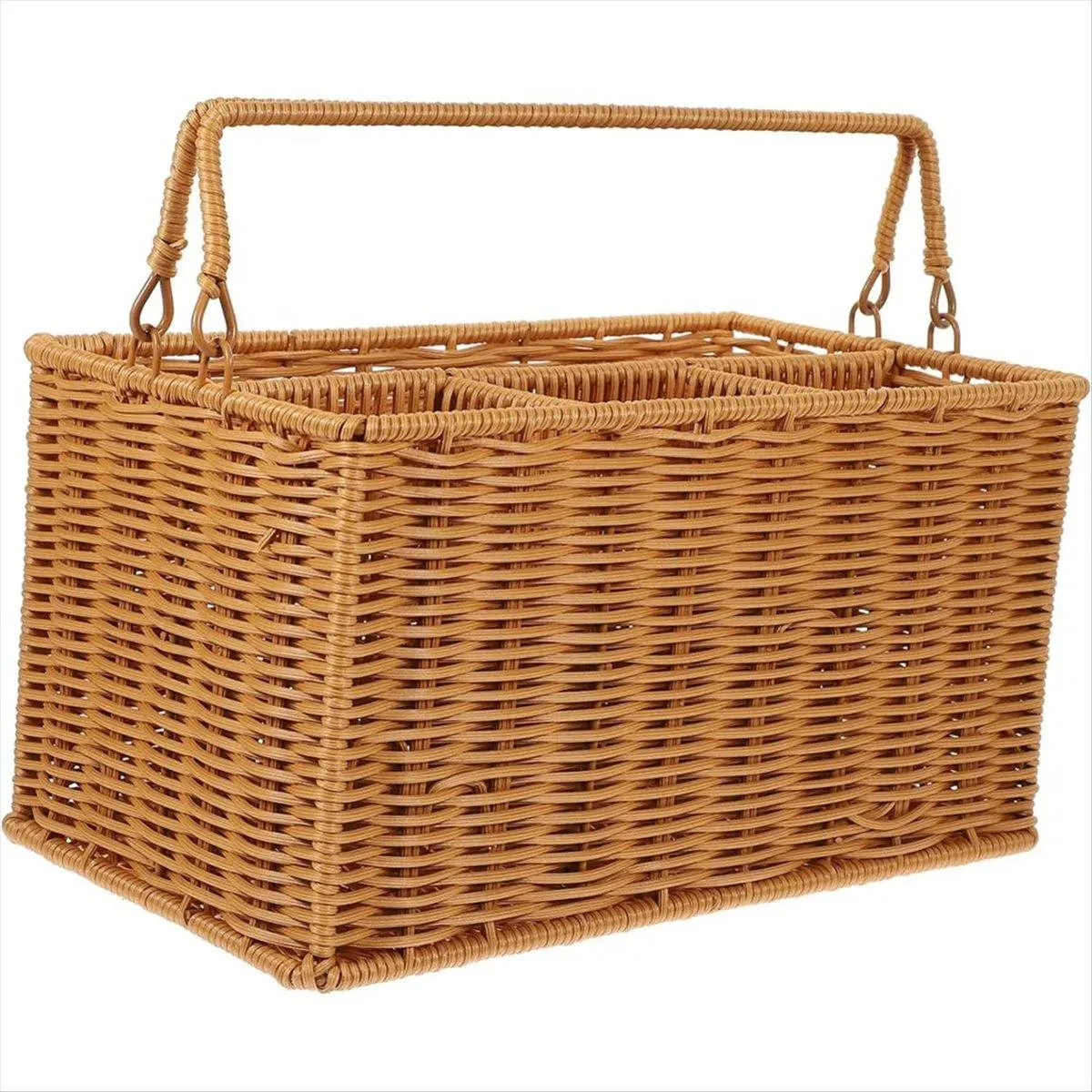 Rustic Woven Plastic Compartmentalized Organizer Storage - Lightweight Kitchen Cutlery Basket, Outdoor Silverware Caddy for Home Supplies & Decor