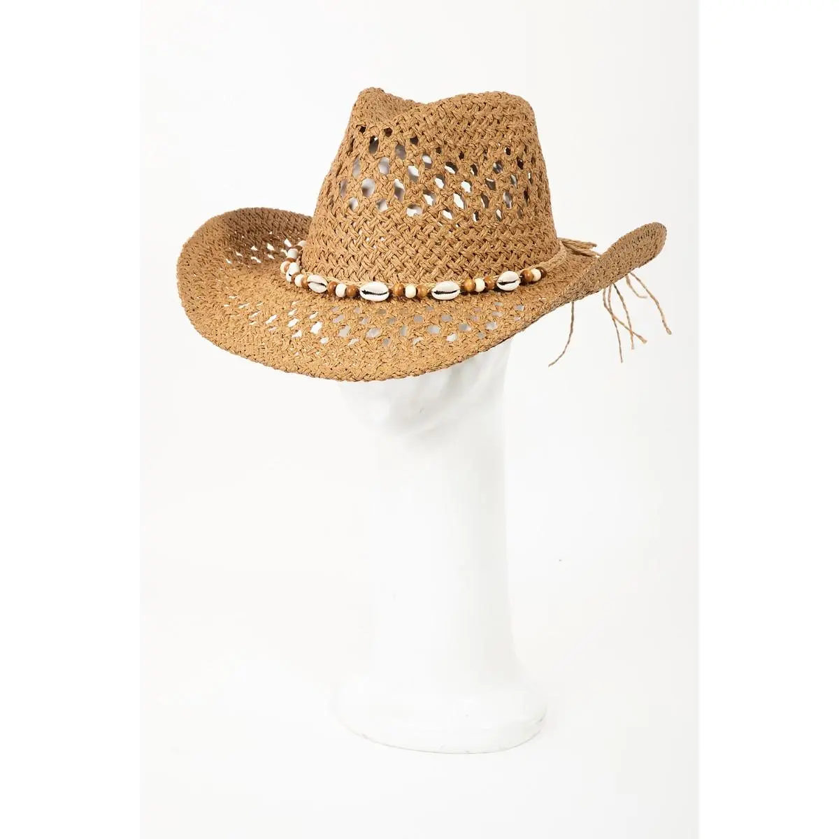 Fame Cowrie Shell Beaded String Straw Hat