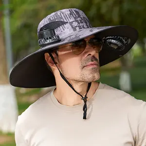 Home & Daily Use Solar Summer Cooling Hat with 2 built-in fans, wide brim for sun protection, bucket hat style, quick-drying and rechargeable, adjustable headband, cool and breathable with high airflow, long battery life,For daily use & garden parties