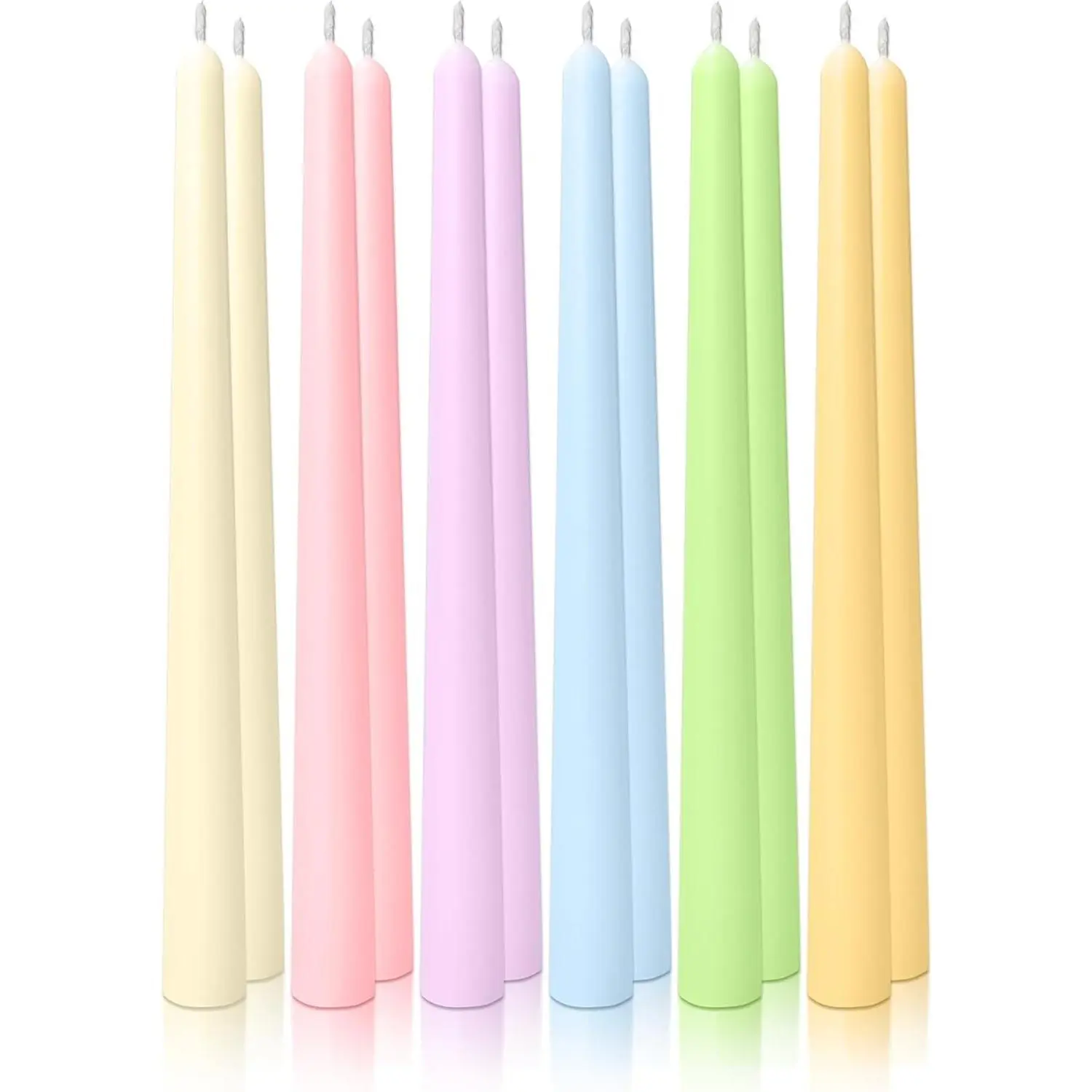 10" Classic Taper Candles Multicolored 12-Pack 7-8 Hours Long Burning Unscented Tall Easter Colorful Candlesticks