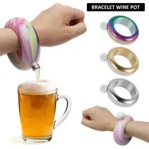 Christmas Gift Bracelet Flask for Women 304 Stainless Steel Bangle Flask 3.5 oz Creative Decorative Bracelet Flask with Rhinestone Lid Party Flask Gift for Women Girls Birthday Party