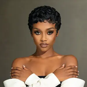 GieswyHair Wig  Pixie Cut Wig for Black Women Short Bomb Curly Wigs Brazilian Virgin  Short Pixie Cut Layered Wig Snug Fit Wig Stylist Friendly Wig Synthetic Wig