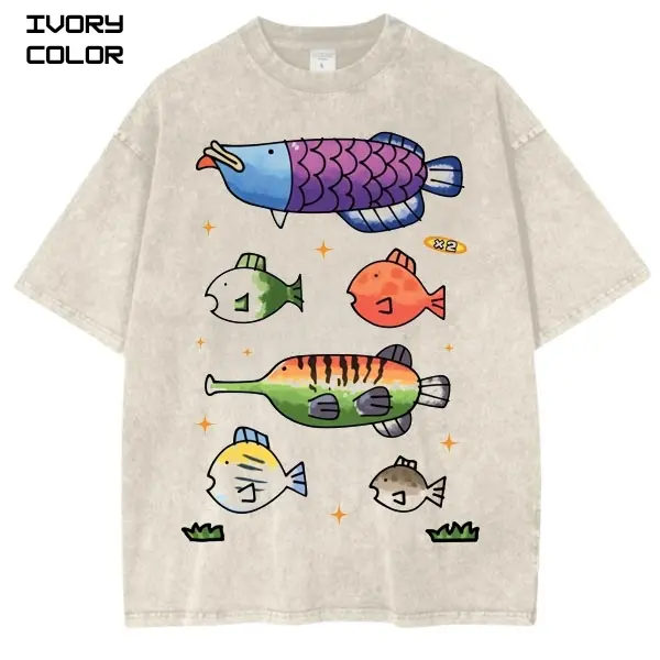 Colorful Wii Fish Graphic T-Shirt, Vintage Games shirt, Unisex Streetwear Tee, cotton crewneck shirt, Trending, Viral Gift For Him and Her Top Womenswear