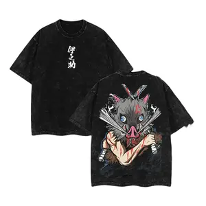 Men's Classic Soft Stylish Demon Slayer Inosuke Hashibira Boar Mask Graphic T-Shirt - Cotton, Round Neck, Shortsleeve, Ribbed, Oversized, Seamless Vintage Anime Streetwear Top
