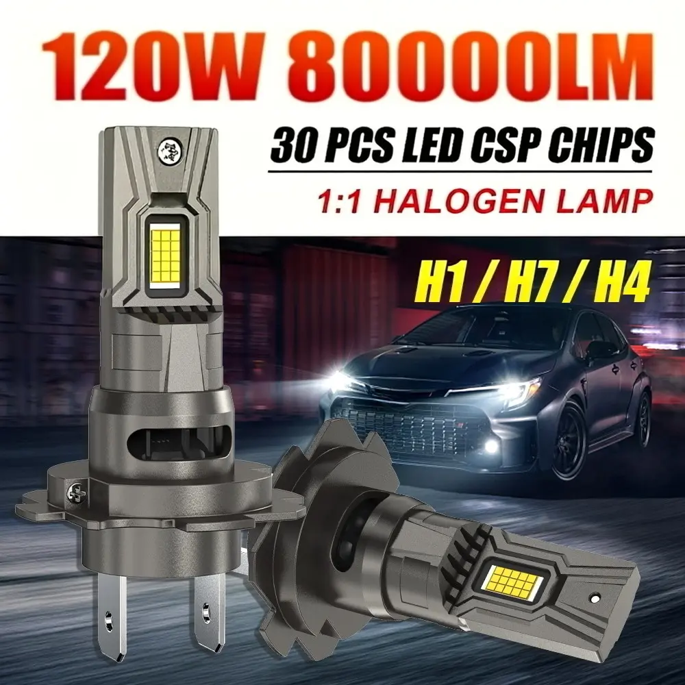 2-Pack H7 H4 H1 LED Headlights 120w 80000lm Super Bright, 9003 Hb2 Spotlights, High Beam LED Headlight Bulbs, H7 LED Canbus, 6000k 12V