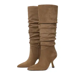 EROCALL Women's Slouchy Knee High Boots Wide Calf Winter Long Boots with Pointed Toe Pull On Design for Cold Weather