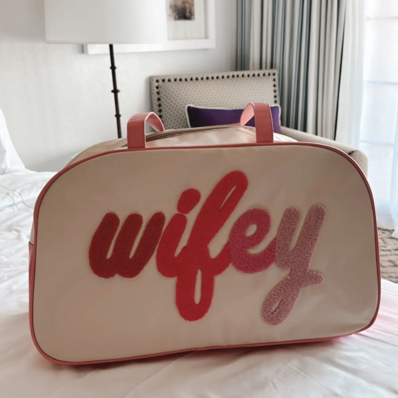 “Wifey” embroidered weekender duffle bag