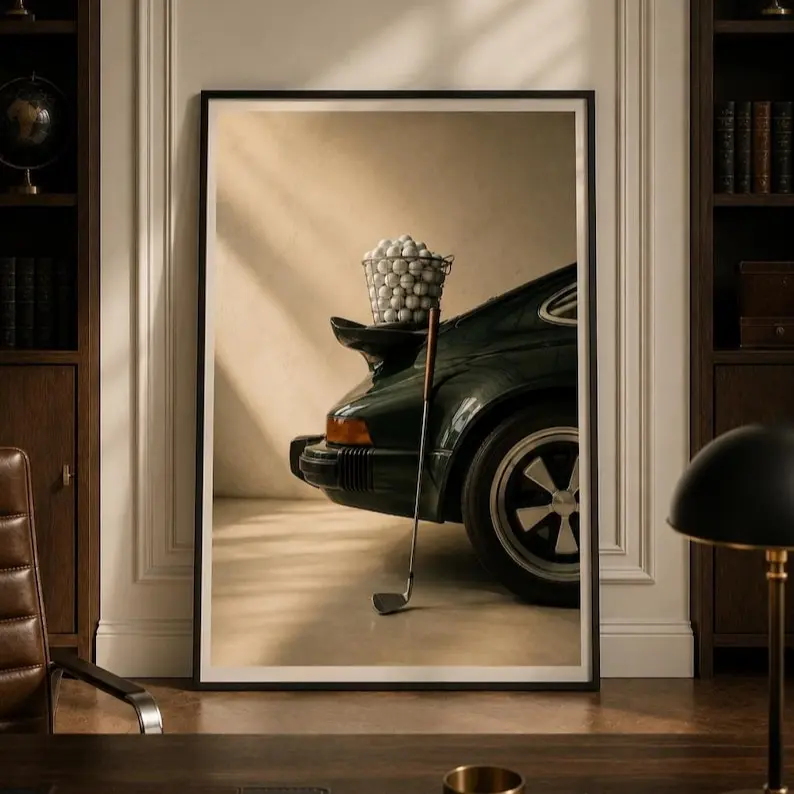 Vintage Sports Car Golf Poster Print, British Racing Green Wall Art Unframed