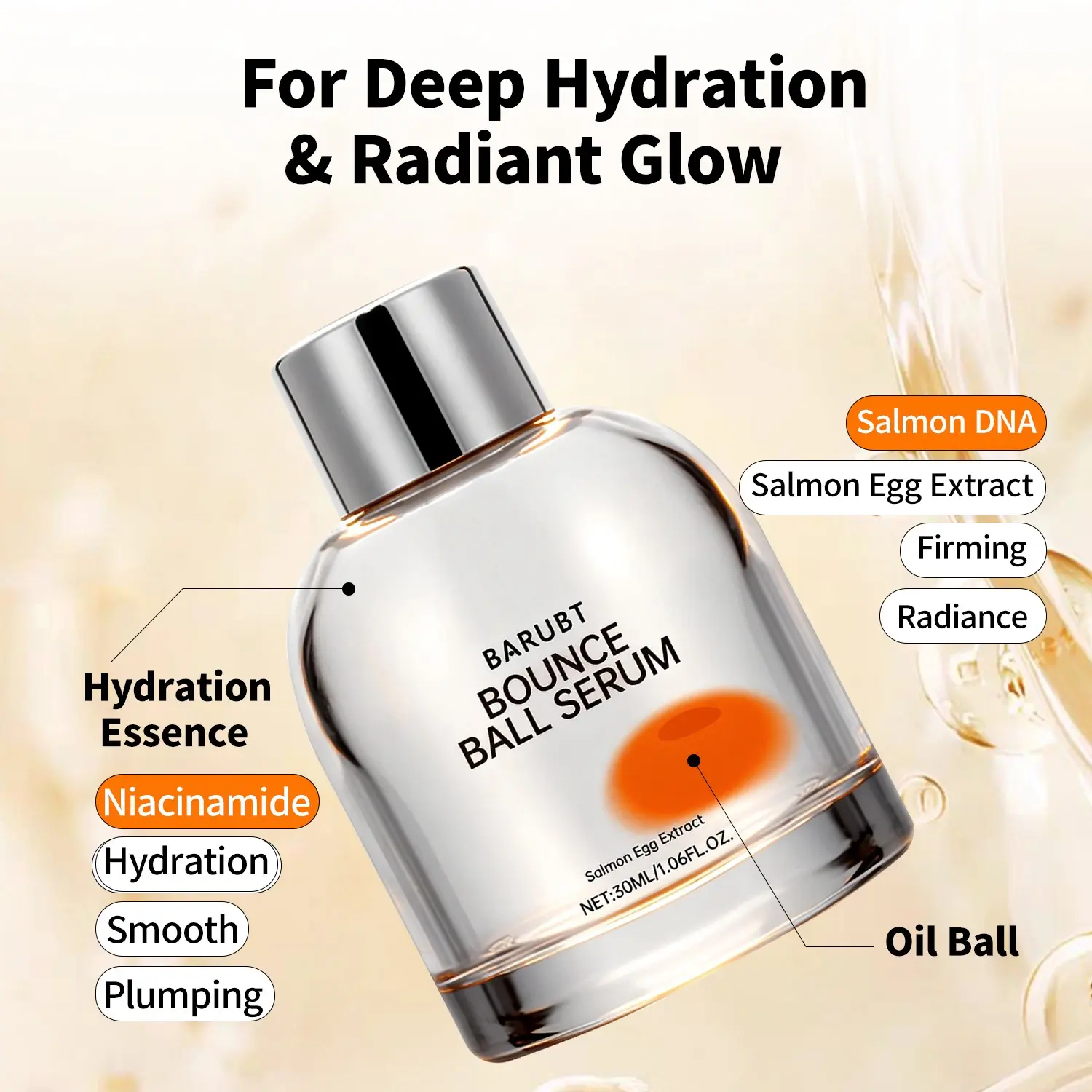 Barubt Bouncing Ball Serum, Hydrating Moisture Brightening Radiance Serum, Smooth Skin Lightweight Formula, Fast Absorbing, Ideal for Daily Use