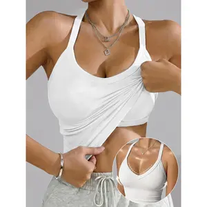Women'S V-Neck Tank Top with Built-In Padding, Ribbed Design - Solid Color Suitable for Layering Or Wearing Alone, Ideal for Running, Fitness, Yoga, And Casual Sports. A Sleeveless Top That Combines a Bra And a Base Layer