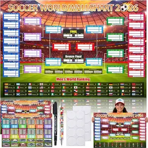 2 PCS Soccer Cup Schedule Poster 2026 Large 24x33 Inch Tournament Wall Chart Set with No Crease Matte Finish, Includes Marker & Accessories for Fixture Tracking, Soccer Fans Gift & Decor