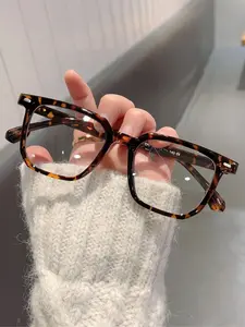 Leopard Pattern Square Frame Eyeglasses, Stylish Square Frames, Anti-blue Light Eyeglasses for Women & Men, Fashion Eyeglasses for Work, Daily Clothing Decor, Square Eyed Glasses