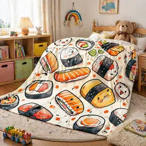 Cozy Sushi Theme Blanket, Soft and Versatile, Suitable for All Seasons, Ideal Gift for Food Lovers, Perfect for Bed, Sofa, and Chair Decor