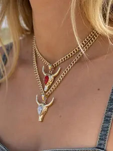 Western Cowboy Style Bull Head Pendant Necklace, Fashion Hip Hop Design with Turquoise, Perfect for Couples, Daily Gatherings, Travel Concerts