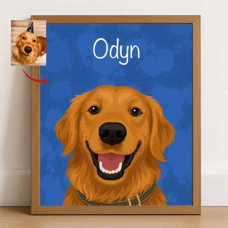 Custom Pet Portrait Hand Drawn Wall Art Personalized Drawing From Photo for Odyn Golden Retriever