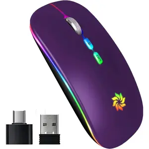 SQ-MUW008 Wireless Mouse, LED Wireless Mouse for Laptop, Slim Silent Mouse 2.4G Rechargeable Wireless Computer Mouse for Laptop, MacBook, iPad, Chromebook, with USB & Type-c Receiver
