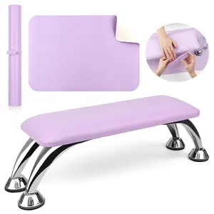 SAVILAND Purple Arm Rest for Nail Techs Super-Comfortable with Microfiber Leather Mat Height-Adjustable Hand Pillow for Manicure Ideal for Salon Use
