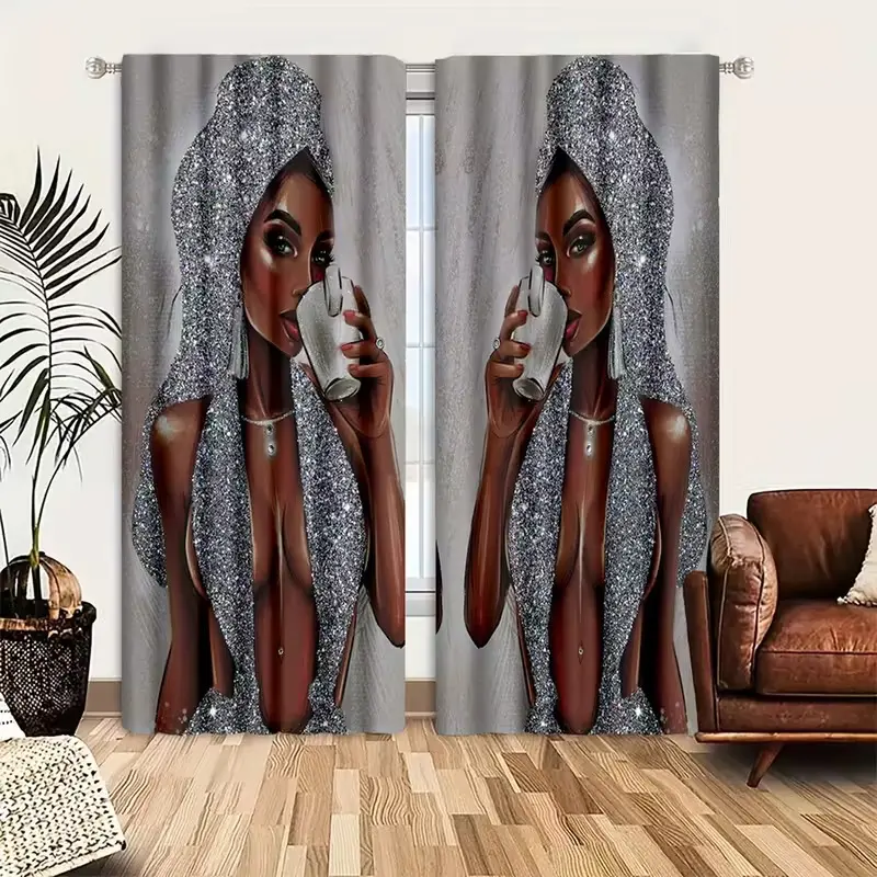 African Women Pattern Door Curtain Set, Lightweight Design, Lightweight Curtains, Ideal Home Decor, Decorative Curtain, Window Curtain and Privacy Enhancer, Fashionable African Aesthetic, Unique African Patterns, Home Decoration Curtain