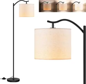 Floor Lamp for Living Room,LED Arched Floor Lamps,Modern Standing Lamp with Beige Linen Shade,Footswitch,Mid Century Floor Lamp for Bedrooms,Study Room,Office(Bulb Not Incl)