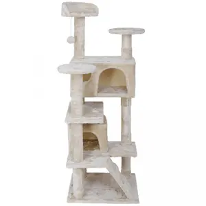 ZenStyle 53" H Cat Tree Scratching Post Condo Tower Pet Kitty Playhouse, Beige