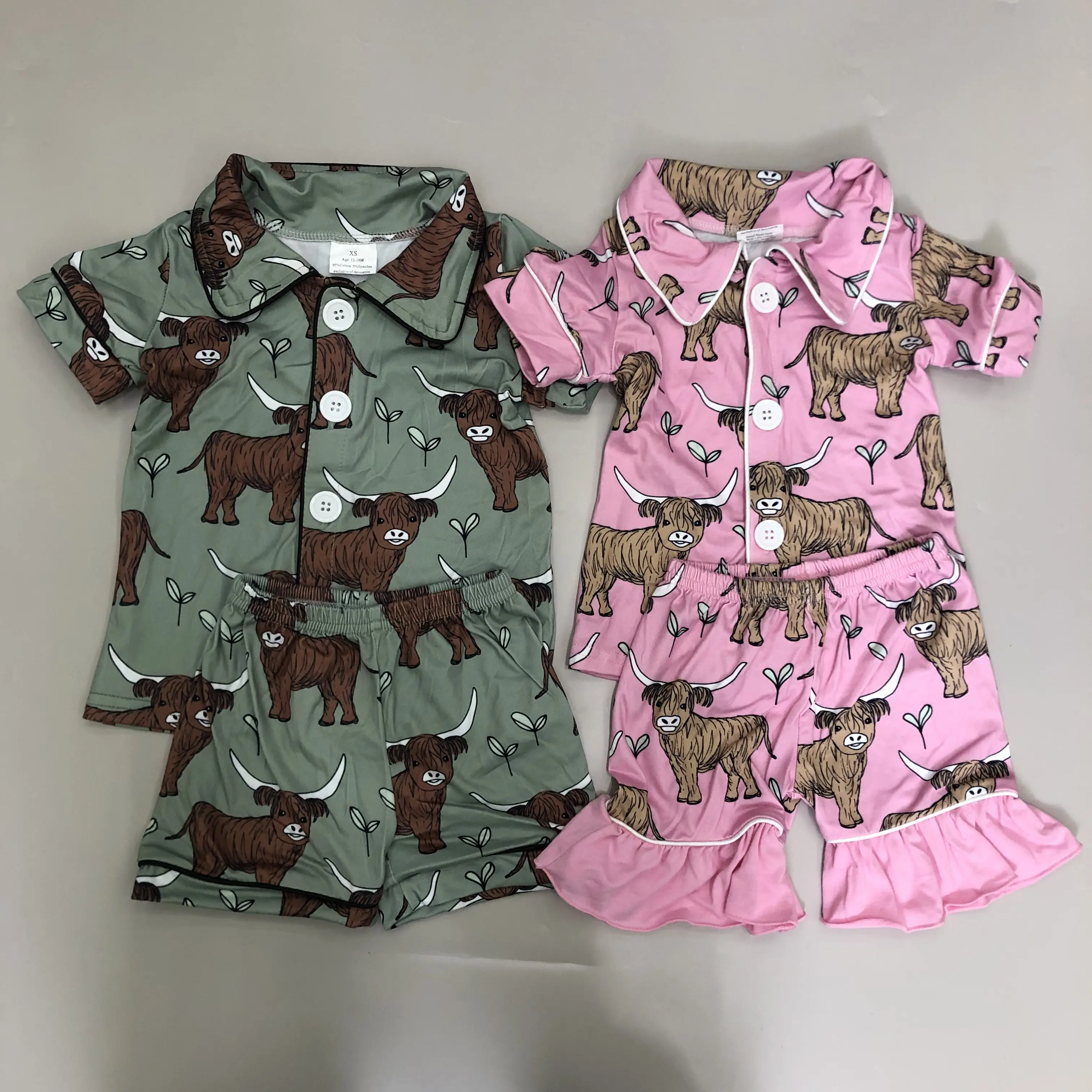 Kids Summer Pajamas Set Boy Summer Sleepwear Highland Cow Boy Summer Clothes