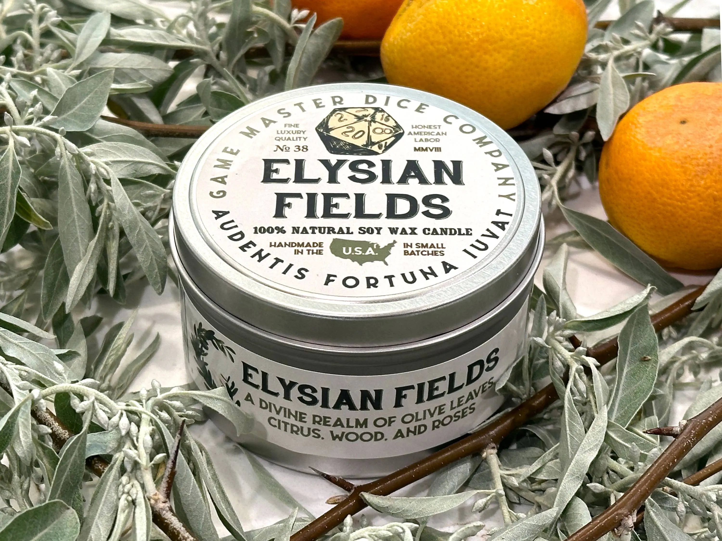 Hand-Poured Greek Olive & Fruit Decor Game Master Dice Elysian Fields Candle, Fruits