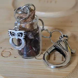 garnet keychain with owl accent charm