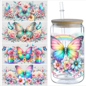 5 Butterfly UV DTF Stickers, Waterproof Transfer Stickers for 16oz Glass Cups, UV DTF Stickers, Glass DTF Transfer Stickers