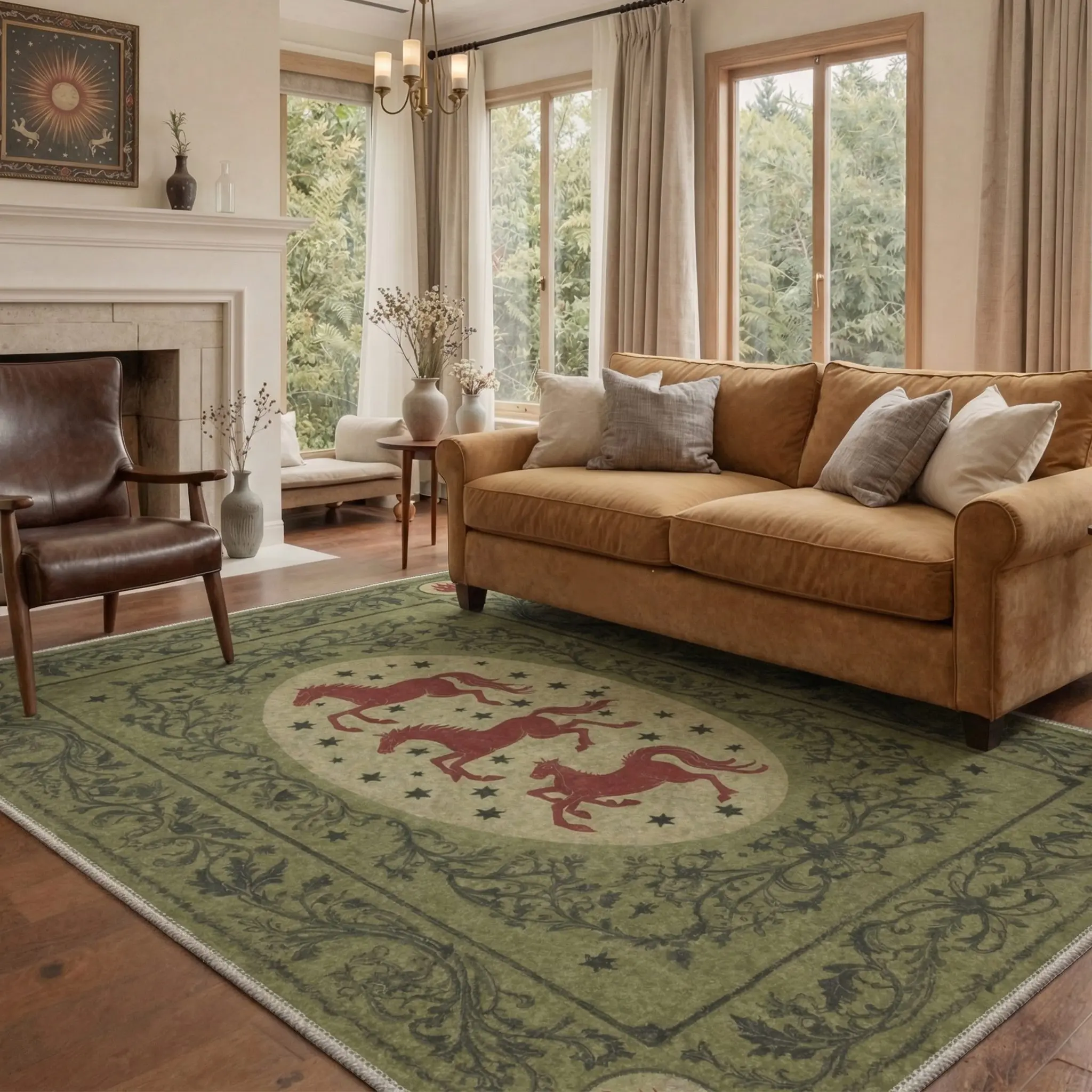 【Deals For You Days】GENIMO Area Rug – Pet Friendly, Non-Slip, Machine Washable Carpet, Soft Floor Rug, Stylish Home Decor for Living Room, Bedroom, Hallway ,ARB2013-VINE