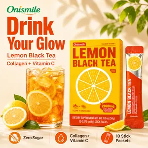 Onismile Lemon Black Tea Drink Mix with Collagen Peptides & Vitamin C, Zero Sugar, 10 Stick Packets